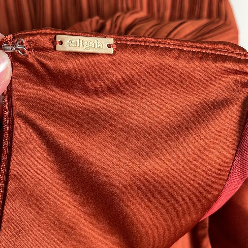 CULT GAIA Charlique Ruched Pleated Strapless Peplum Brown Mini Dress Size 2 - Picture 12 of 13
